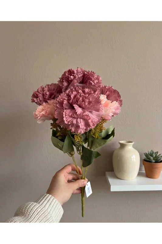 YASİMA 7 kafalı 40 cm Karanfil Gül Kurusu Pembe Renginde Ev Vazo Dekor Ürünü – 2. görsel