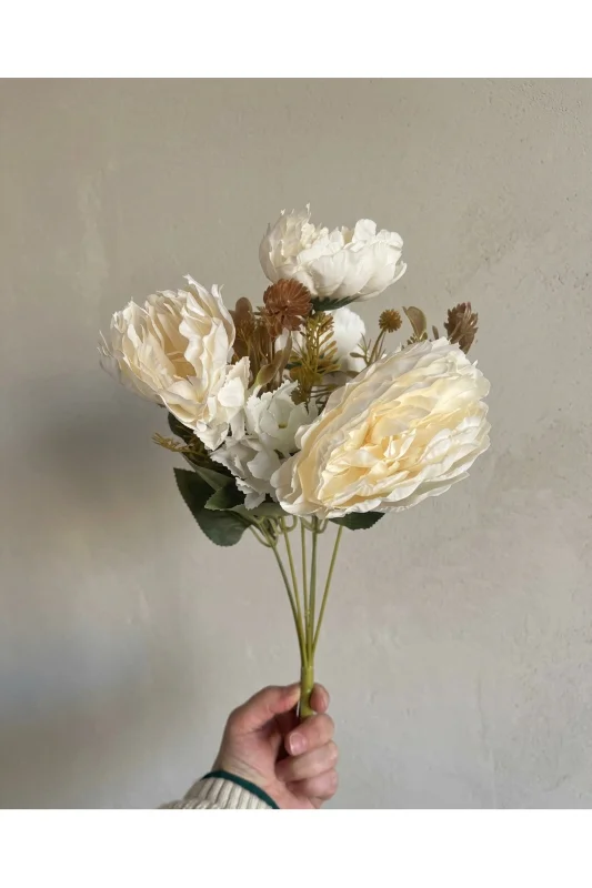 BAKBURAYA YAPAY ÇİÇEKÇİLİK Koca Kafalı Beyaz Lotus Çiçeği Ev VAZO masa üstü çiçeği