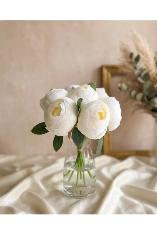 YASİMA Yapay Krem Şakayık Gülü Özel Gün Nişan Nikah Çiçeği – 2. görsel