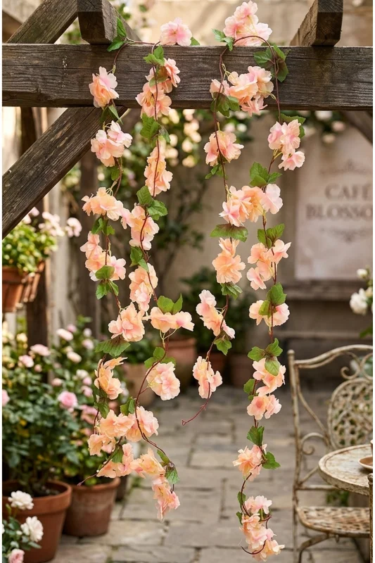 BAKBURAYA YAPAY ÇİÇEKÇİLİK 2 adet somon sakura 2 metre sarkan sarmasik ev dekor masa süsü – 3. görsel