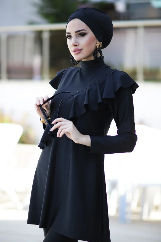 Tasarım Likralı Tam Kapalı Tesettür Mayo Fırfır Volan R032 Hatice Sultan – 2. görsel