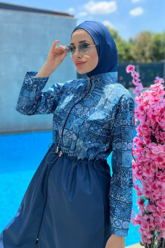 Paraşüt Tam Kapalı Tesettür Mayo Çini Desen R040 Rabia – 3. görsel