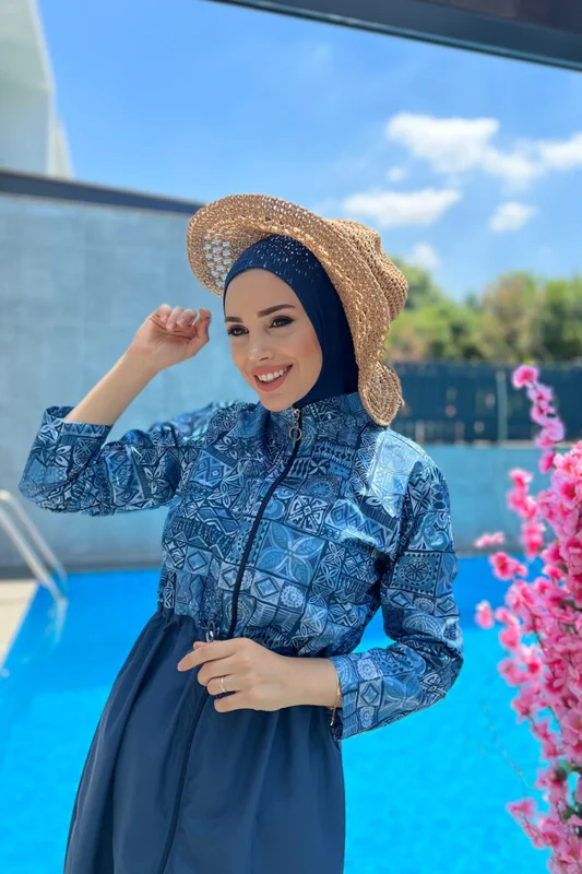 Paraşüt Tam Kapalı Tesettür Mayo Çini Desen R040 Rabia