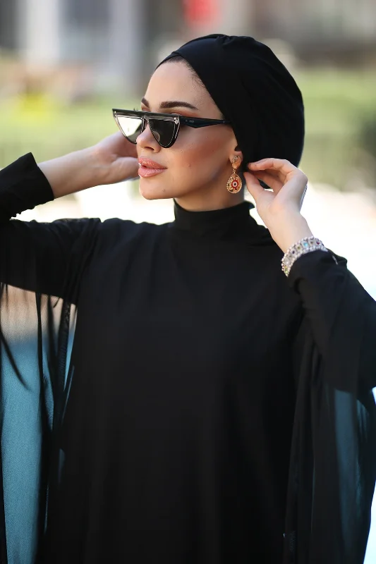 Tesettür Mayo Üzerine Desenli Tek Kaftan Pareo Rp001 Siyah – 2. görsel