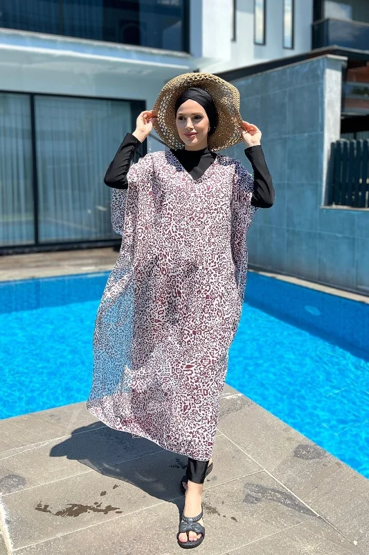 Üzerine Kaftan Pareo 430-217 Leopar Bordo – 3. görsel