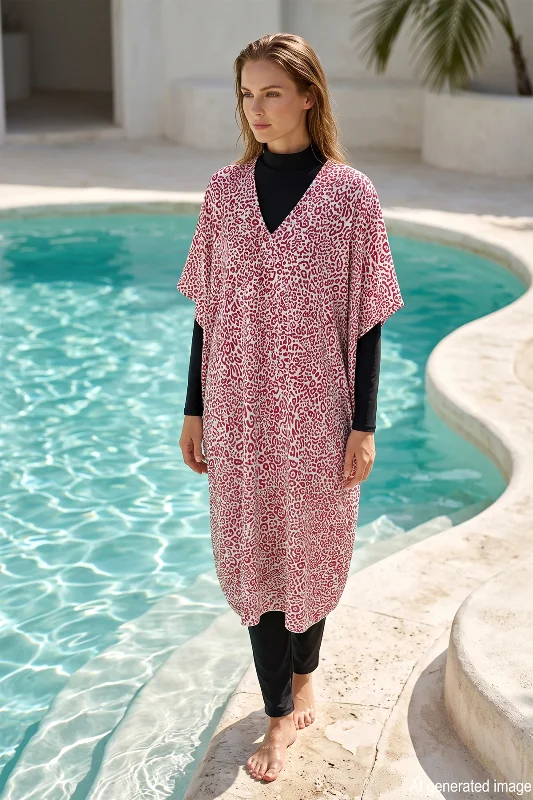 Üzerine Kaftan Pareo 430-217 Leopar Bordo
