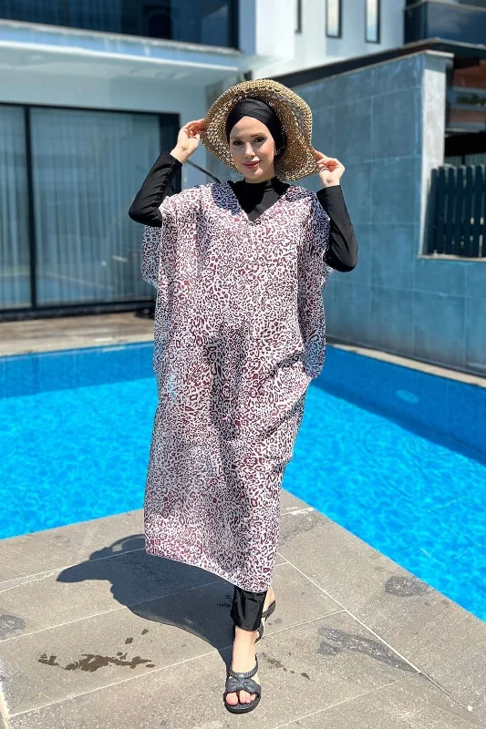 Üzerine Kaftan Pareo 430-217 Leopar Bordo – 4. görsel