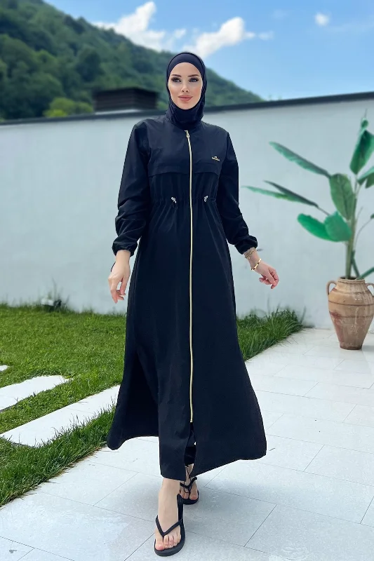 Uzun Tam Boy Paraşüt Tam Kapalı Tesettür Mayo Chaand 1267 Siyah