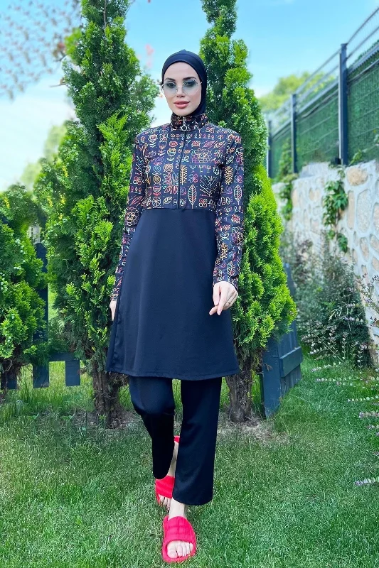 Yarım Fermuarlı Likralı Tam Kapalı Mayo 3lü set R4507 Çiçek Tema – 3. görsel