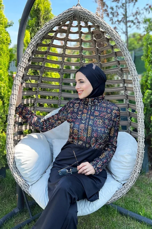 Yarım Fermuarlı Likralı Tam Kapalı Mayo 3lü set R4507 Çiçek Tema – 2. görsel