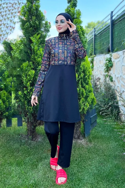 Yarım Fermuarlı Likralı Tam Kapalı Mayo 3lü set R4507 Çiçek Tema – 4. görsel