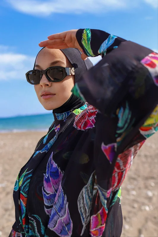 Remsa Tesettür Mayo Üzerine Tek Kaftan Kimono Pareo RP004C Yeşil Tavus Kuşu – 3. görsel
