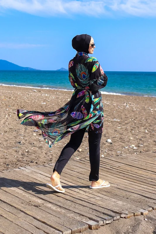Remsa Tesettür Mayo Üzerine Tek Kaftan Kimono Pareo RP004C Yeşil Tavus Kuşu – 4. görsel