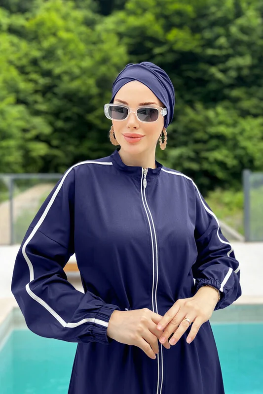 Spor Likra Tam Kapalı Tesettür Mayo Maddıe 4581 Koyu Lacivert – 2. görsel