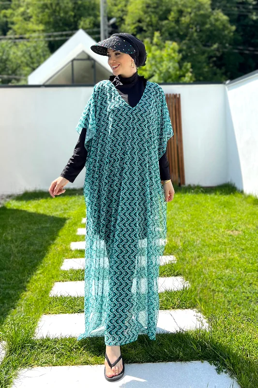 Remsa Tesettür Mayo Üzerine Desenli Tek Kaftan Pareo 430-306 Mint – 2. görsel