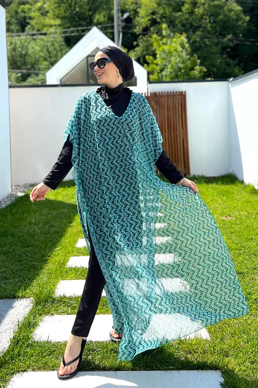 Remsa Tesettür Mayo Üzerine Desenli Tek Kaftan Pareo 430-306 Mint – 3. görsel