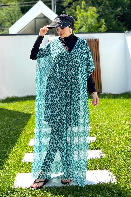Remsa Tesettür Mayo Üzerine Desenli Tek Kaftan Pareo 430-306 Mint – 4. görsel