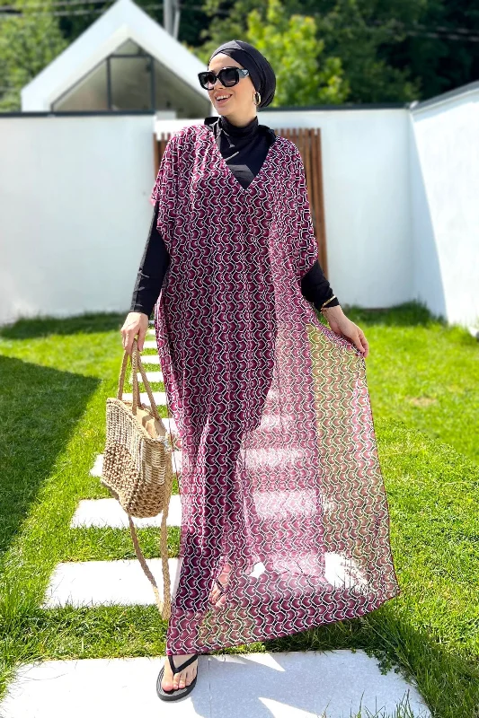 Remsa Tesettür Mayo Üzerine Desenli Tek Kaftan Pareo 430-306 Fuşya – 2. görsel