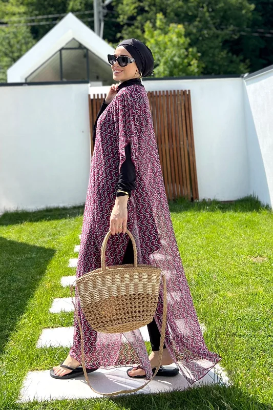 Remsa Tesettür Mayo Üzerine Desenli Tek Kaftan Pareo 430-306 Fuşya – 4. görsel