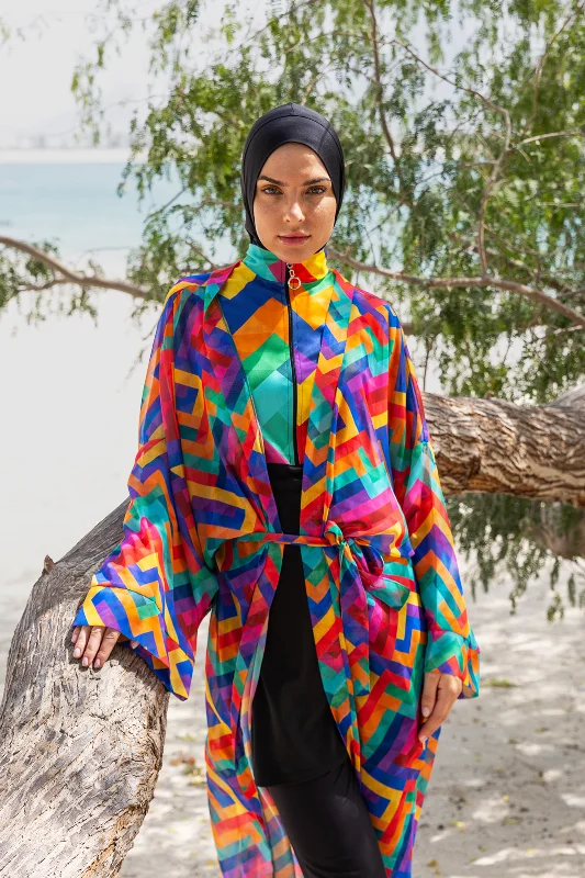 Remsa Tesettür Mayo Üzerine Tek Kaftan Kimono Pareo RP016 Tetris – 3. görsel