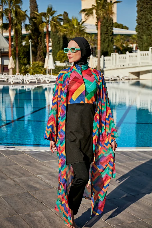Remsa Tesettür Mayo Üzerine Tek Kaftan Kimono Pareo RP016 Tetris – 2. görsel