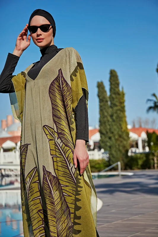 Remsa Tesettür Mayo Üzerine Tasarım Tek Kaftan Pareo RDP001 Dev Yapraklar – 2. görsel