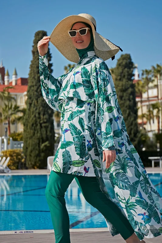 Remsa Tesettür Mayo Üzerine Tek Kaftan Kimono Pareo RP017 Yeşil Yapraklar – 3. görsel