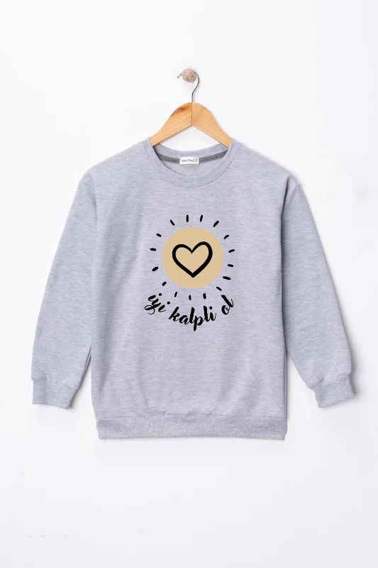 Kız Çocuk "İyi Kalpli Ol"  Baskılı Pamuklu Sweat