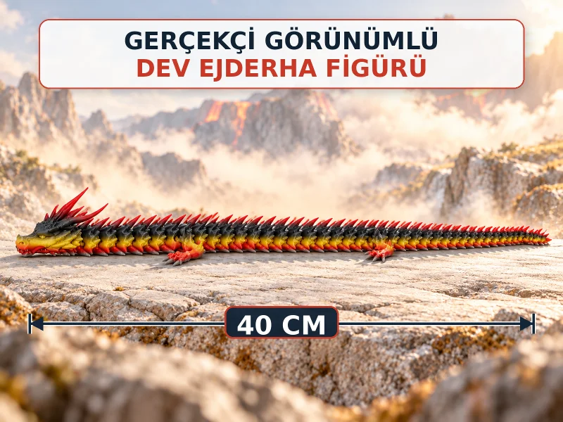 Gerçekçi Görünümlü Dev, Hareketli, Eklemli Ejderha Figürü – 40 cm