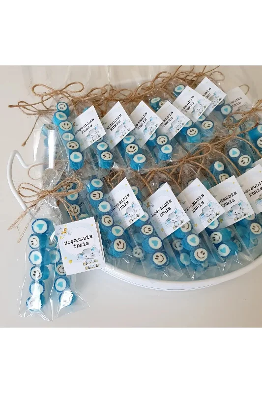 Mavi Kalp Desenli Düğün, Babyshower, Doğum Günü, Mevlit, Nişan Şekeri 50 Adet