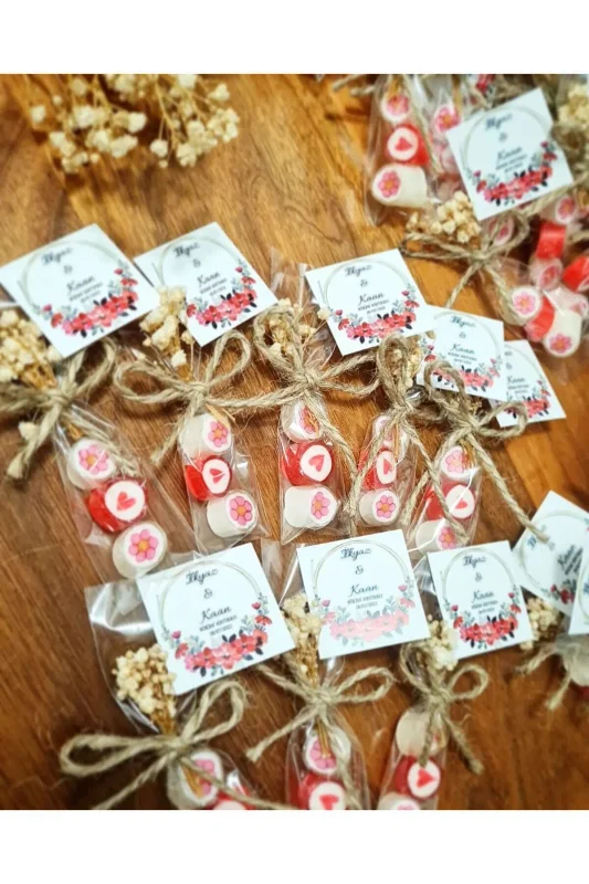Pembe Çiçek Desenli Düğün, Babyshower, Doğum Günü, Mevlit, Nikah, Nişan Şekeri 25 Adet