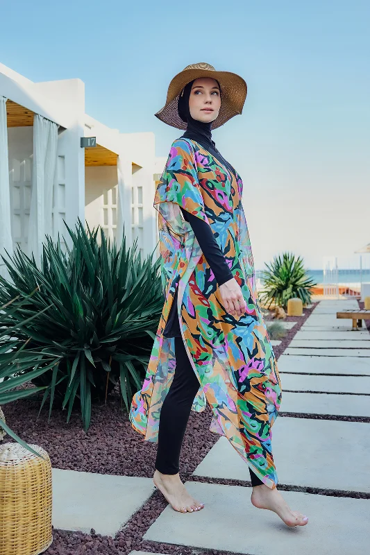 Remsa Tesettür Mayo Üzerine Desenli Tek Kaftan Pareo 430-308 Turuncu – 3. görsel
