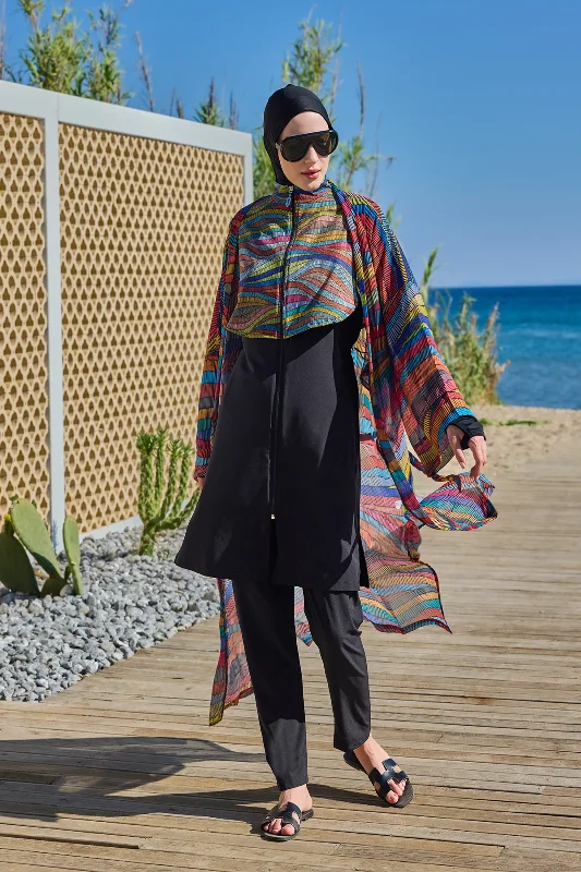 Remsa Tesettür Mayo Üzerine Tek Kaftan Kimono Pareo Siyah03 RP022 Puket – 3. görsel