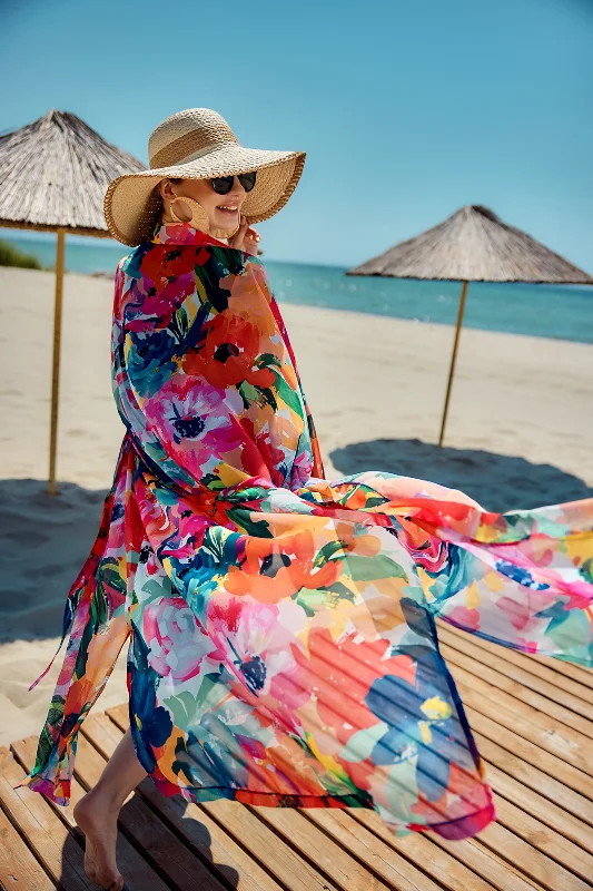 Remsa Tesettür Mayo Üzerine Tek Kaftan Kimono Pareo Lacivert02 RP030 Flowers – 4. görsel