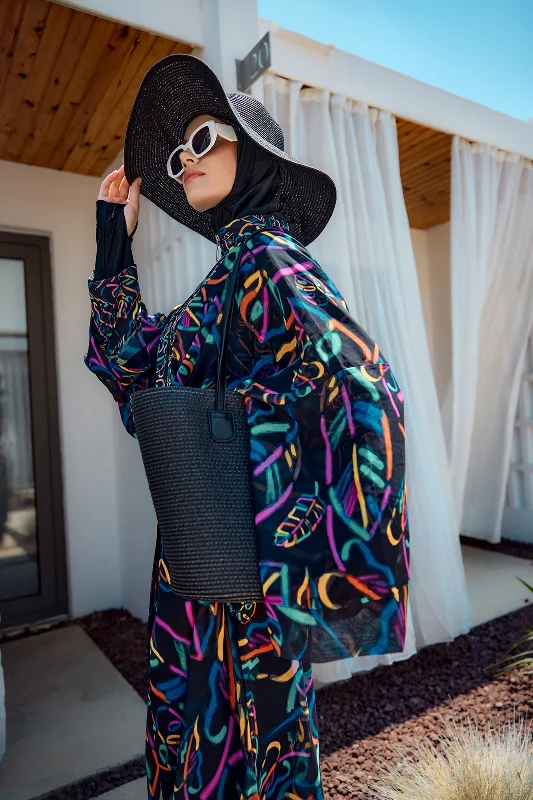 Remsa Tesettür Mayo Üzerine Tek Kaftan Kimono Pareo Siyah04 RP035 Yağmur – 3. görsel