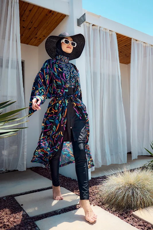 Remsa Tesettür Mayo Üzerine Tek Kaftan Kimono Pareo Siyah04 RP035 Yağmur – 2. görsel