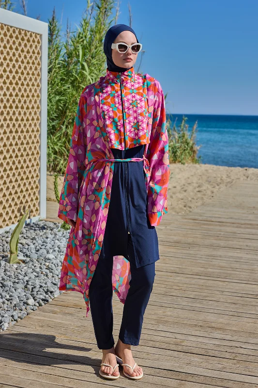 Remsa Tesettür Mayo Üzerine Tek Kaftan Kimono Pareo Pembe03 RP024 Renkpare