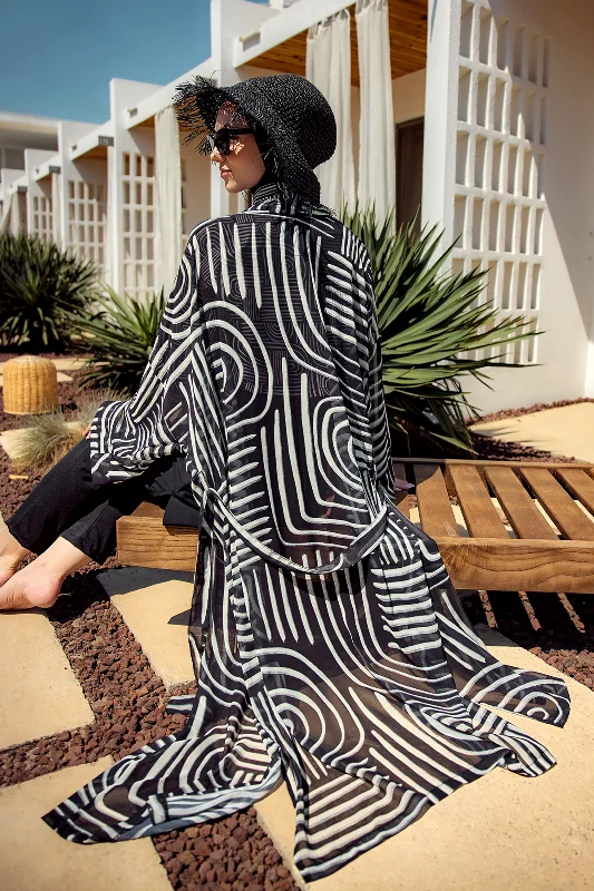 Remsa Tesettür Mayo Üzerine Tek Kaftan Kimono Pareo Siyah02 RP032 Labire – 3. görsel