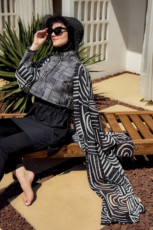 Remsa Tesettür Mayo Üzerine Tek Kaftan Kimono Pareo Siyah02 RP032 Labire – 4. görsel