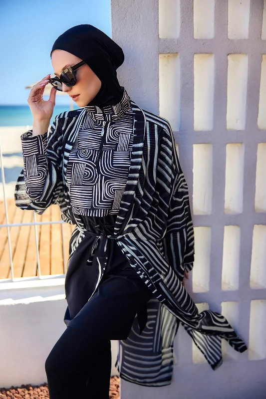 Remsa Tesettür Mayo Üzerine Tek Kaftan Kimono Pareo Siyah02 RP032 Labire – 2. görsel