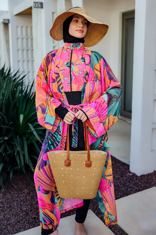 Remsa Tesettür Mayo Üzerine Tek Kaftan Kimono Pareo Pembe02 RP023 Color Shell – 3. görsel