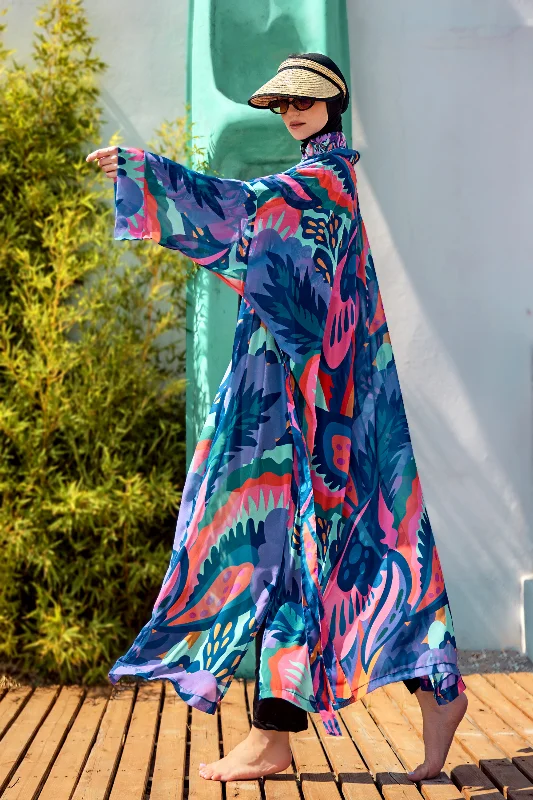 Remsa Tesettür Mayo Üzerine Tek Kaftan Kimono Pareo Mor RP028 Morika