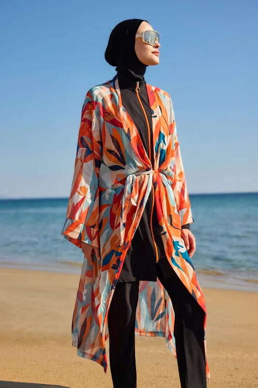 Remsa Tesettür Mayo Üzerine Tek Kaftan Kimono Pareo Turuncu RP027 Lotus – 2. görsel
