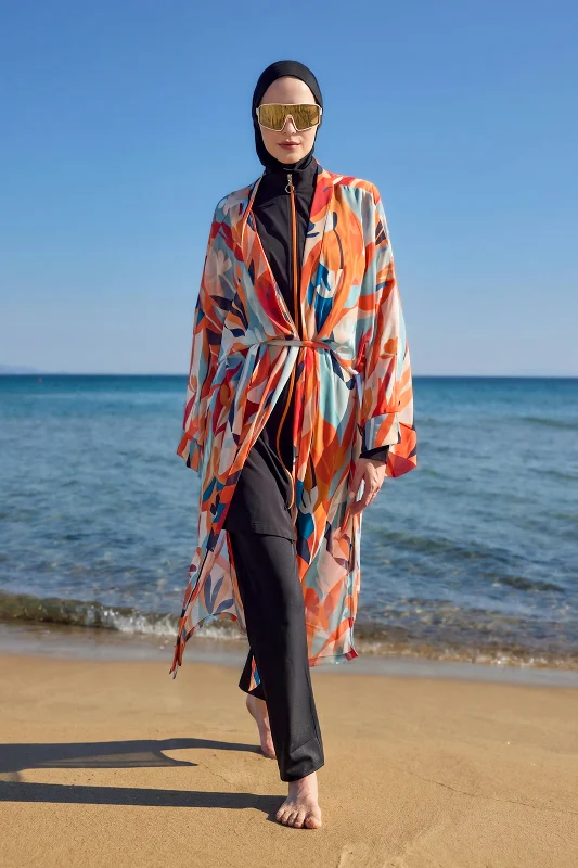 Remsa Tesettür Mayo Üzerine Tek Kaftan Kimono Pareo Turuncu RP027 Lotus – 3. görsel