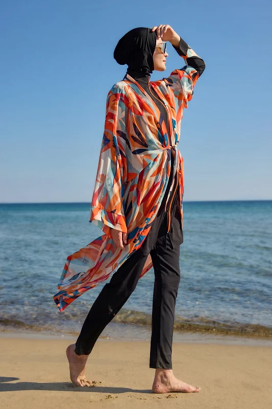 Remsa Tesettür Mayo Üzerine Tek Kaftan Kimono Pareo Turuncu RP027 Lotus – 4. görsel