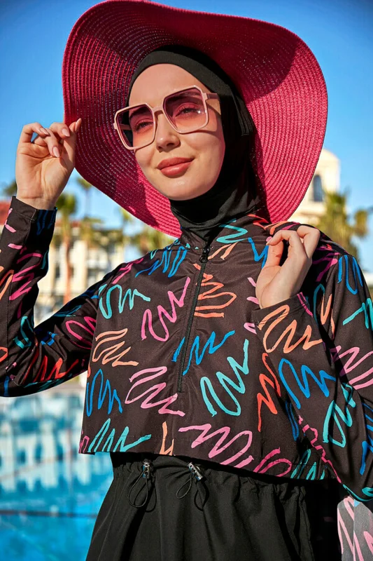 Remsa Paraşüt Önü Kapaklı Tam Kapalı Tesettür Mayo R046 Siyah Color Neon – 2. görsel