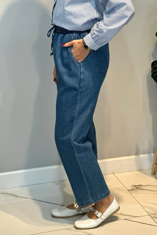 Kadın Beli Lastikli Jean Pantolon 16182 Mavi – 2. görsel