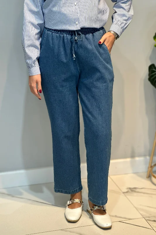 Kadın Beli Lastikli Jean Pantolon 16182 Mavi – 4. görsel