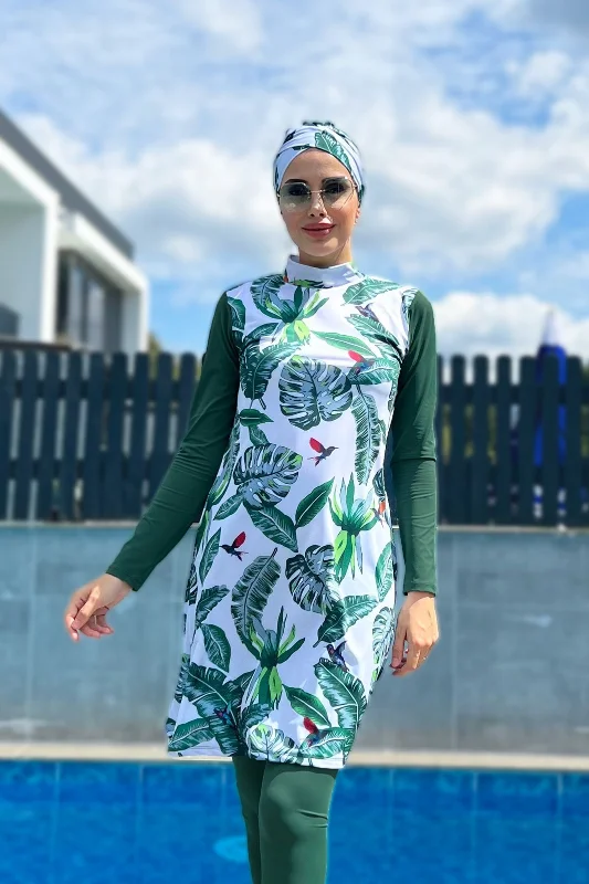 Tasarım Tam Kapalı Tesettür Mayo Remsa Mayo Yeşil Yapraklar – 3. görsel
