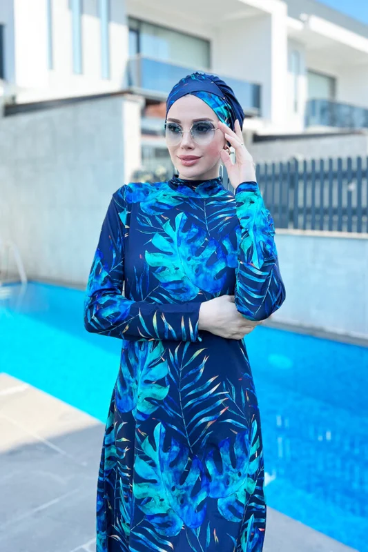 Likralı Tam Kapalı Tesettür Mayo R056 Tropikal – 3. görsel
